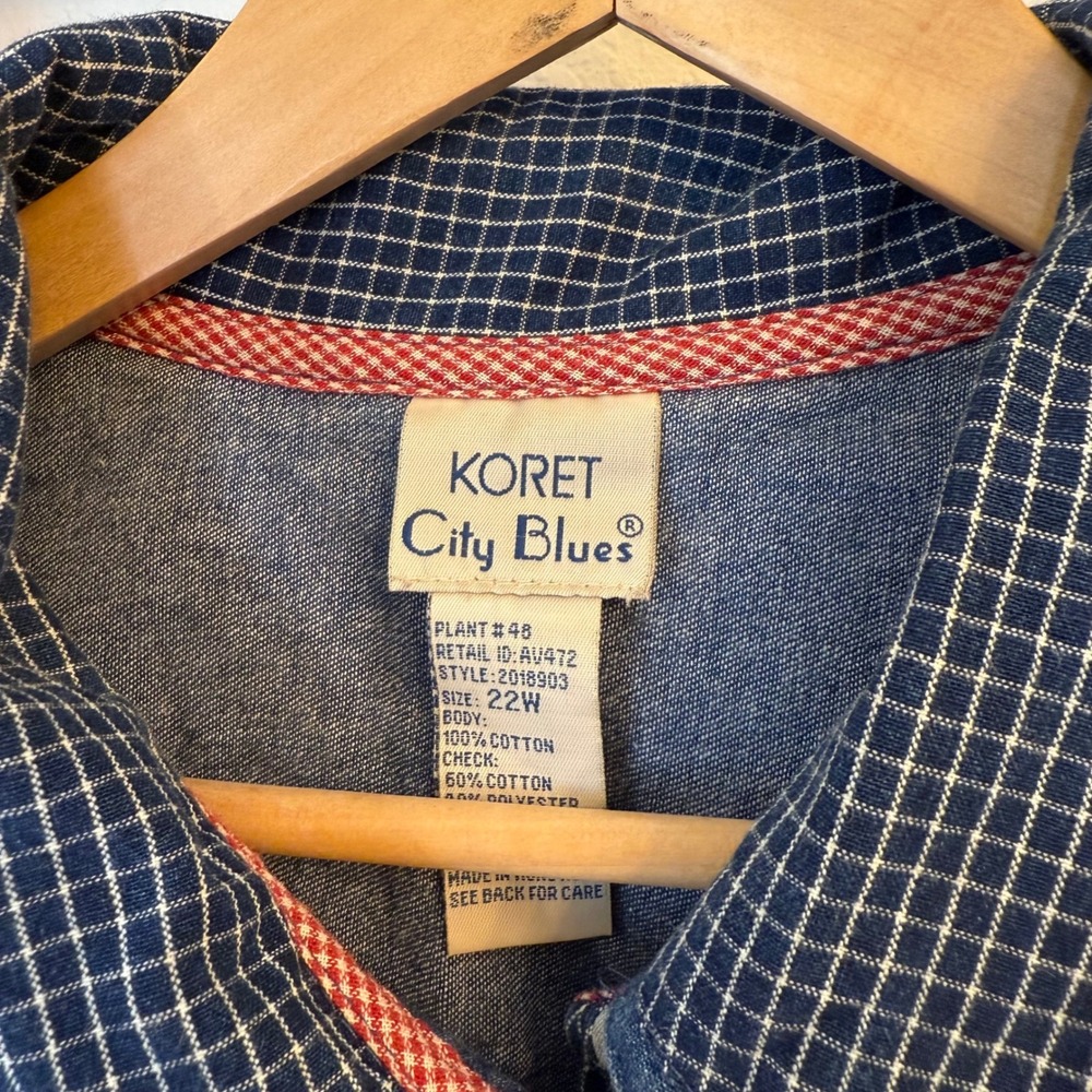 Vintage Patchwork Denim Vest Koret City Blues Womens 22W Plaid Floral Blue - Picture 4 of 8